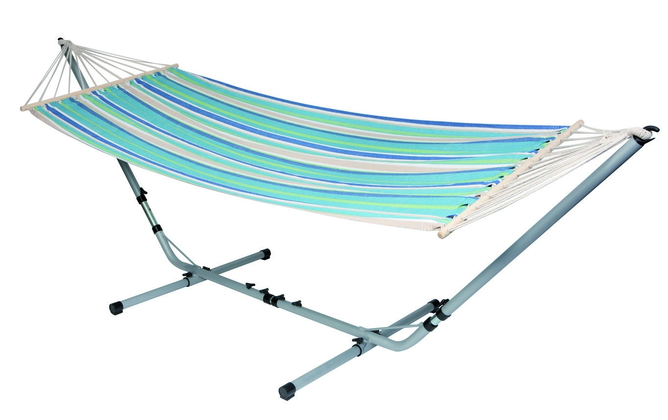 Bo Garden Hangmat Bo-Garden Samba Met Spreidstok Blauw Groen Beige - Afbeelding 2